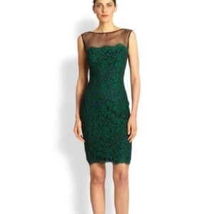Tadashi Shoji Dark Green Lace Midi Dress
